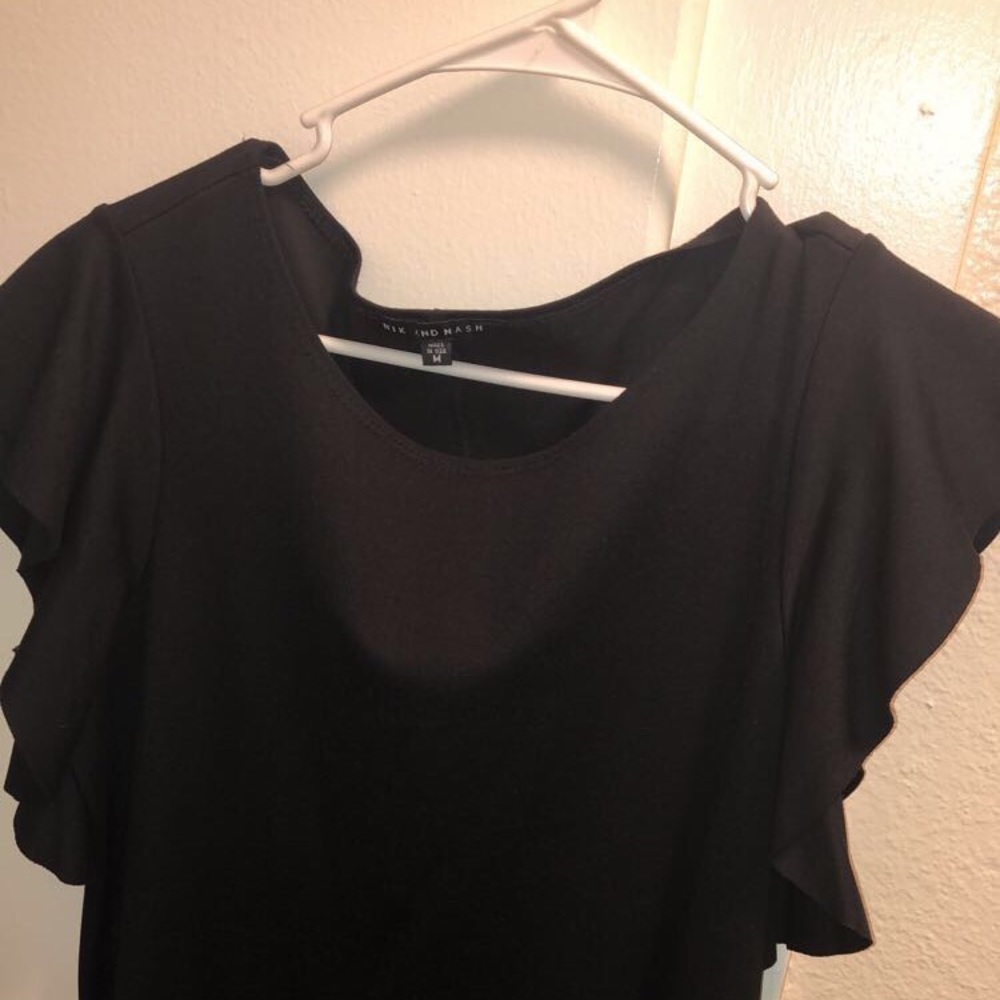 Black dress with ruffled sleeves